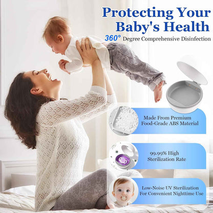 Tragbarer Schnuller-Sterilisator, UV-Baby Sterilisator für Schnuller, 99,99% Sterilisation in 3 Minuten, UV Baby Desinfektionsgerät für Zuhause und Unterwegs, Für 2 Schnuller, Für Reisen & Zuhause