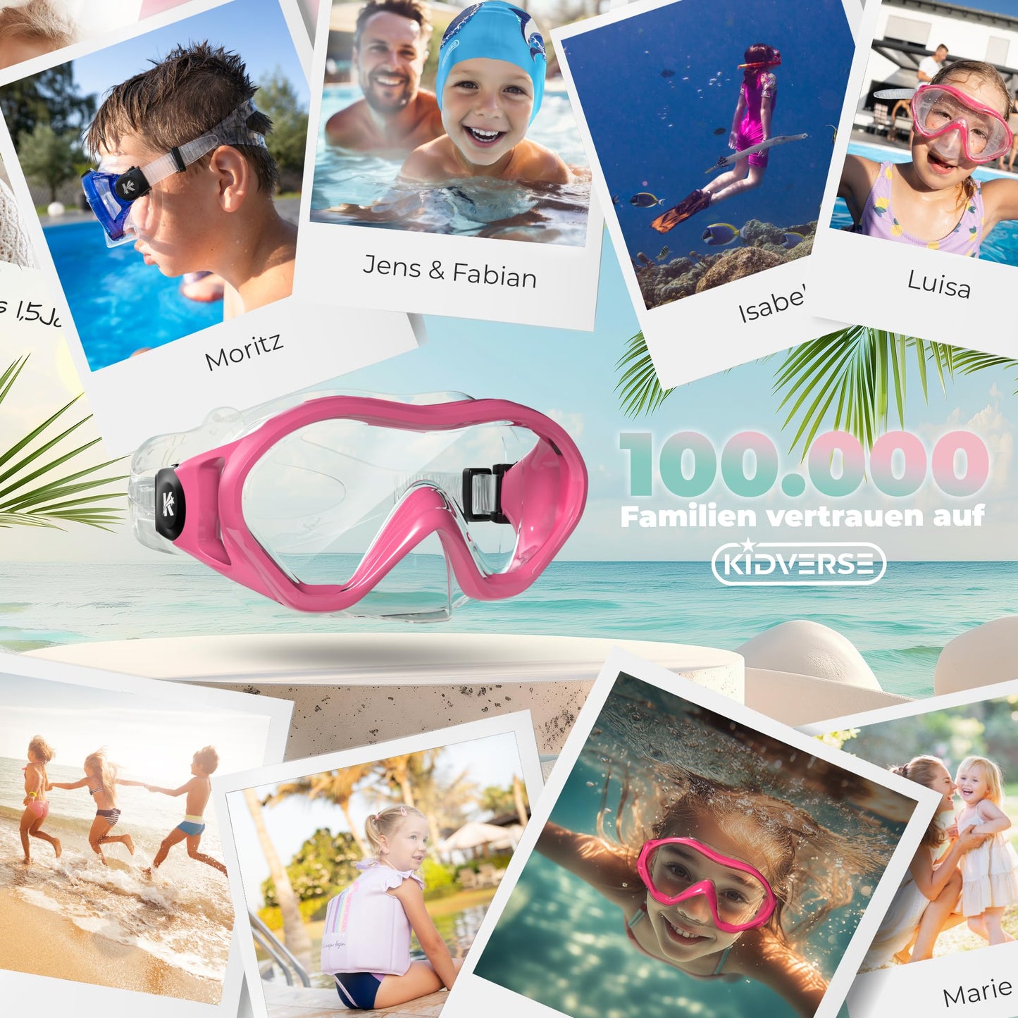 KIDVERSE Schnorchelset Kinder - Taucherbrille mit Schnorchel - Panorama Taucherbrille mit Nase - Kindertaucherbrille Alternative Schnorchelmaske