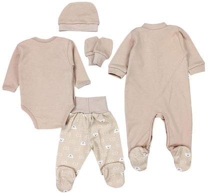 TupTam Baby Kleidung Set Jungen Langarm Bekleidung Neugeborene Füßlingen Hose Body Strampler Mütze 5 tlg