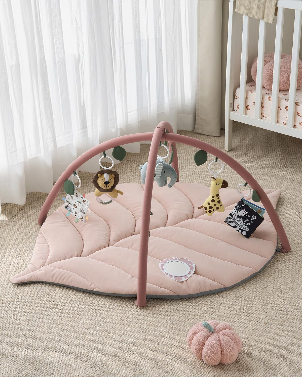 Blissful Diary Spielbogen Baby, Übergroßes Blattförmiges Spieldecke Baby Gym Activity Decke mit 6 Abnehmbare Spielzeuge, krabbeldecke Unverzichtbare Babygeschenke, Waldgrün