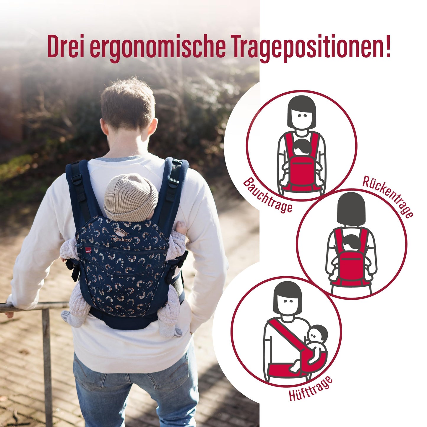 manduca XT Babytrage - Verstellbarer Sitz, der mitwächst - Vom Neugeborenen bis zum Kleinkind - Babytrage aus Bio-Baumwolle mit 3 Tragemöglichkeiten