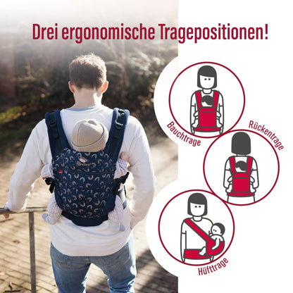 manduca XT Babytrage - Verstellbarer Sitz, der mitwächst - Vom Neugeborenen bis zum Kleinkind - Babytrage aus Bio-Baumwolle mit 3 Tragemöglichkeiten