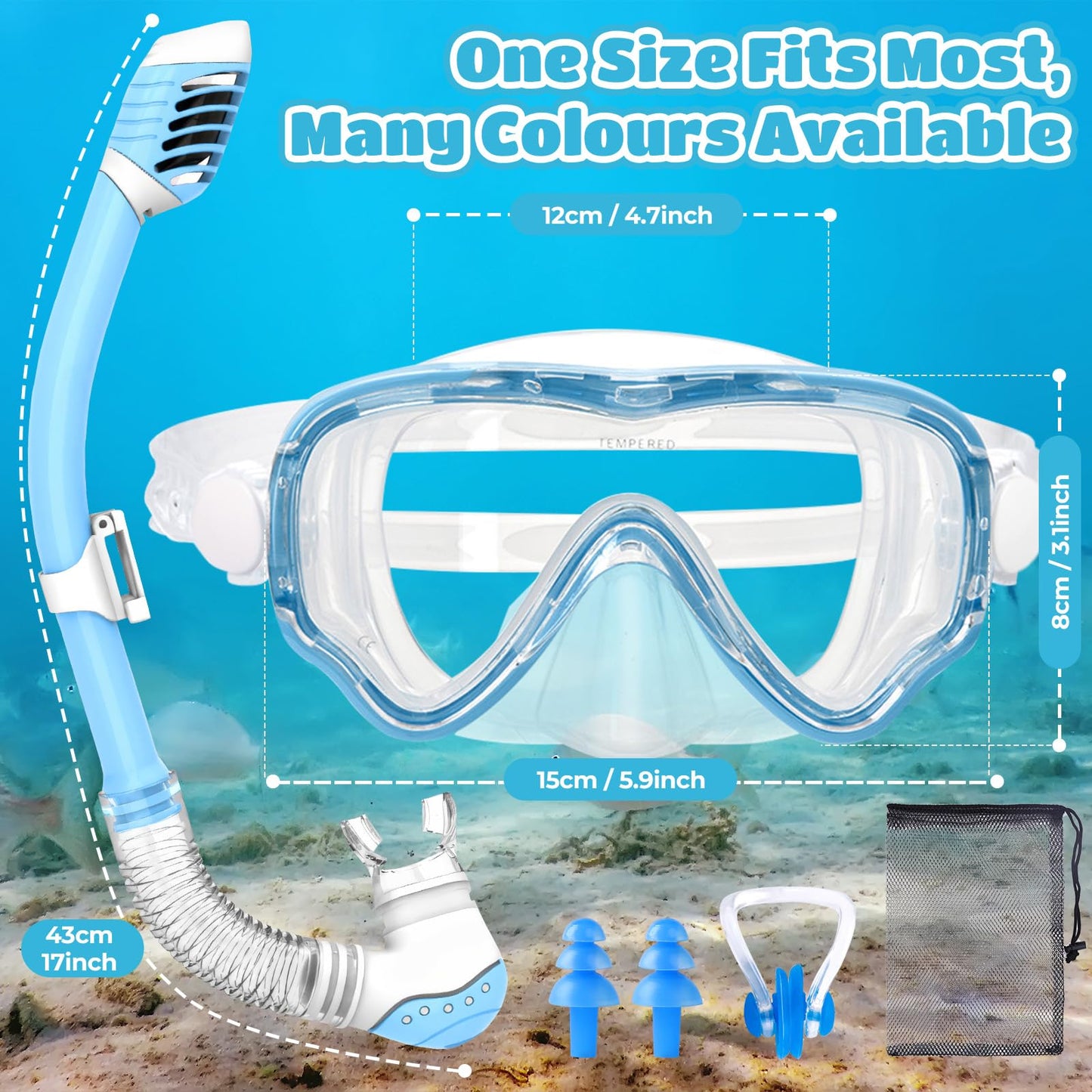 NLMWTI Children's Snorkel Set with 180° Panorama HD Vision, Anti-Fog & Anti-Leakage, Durable Safety Glass, Adjustable Side Straps