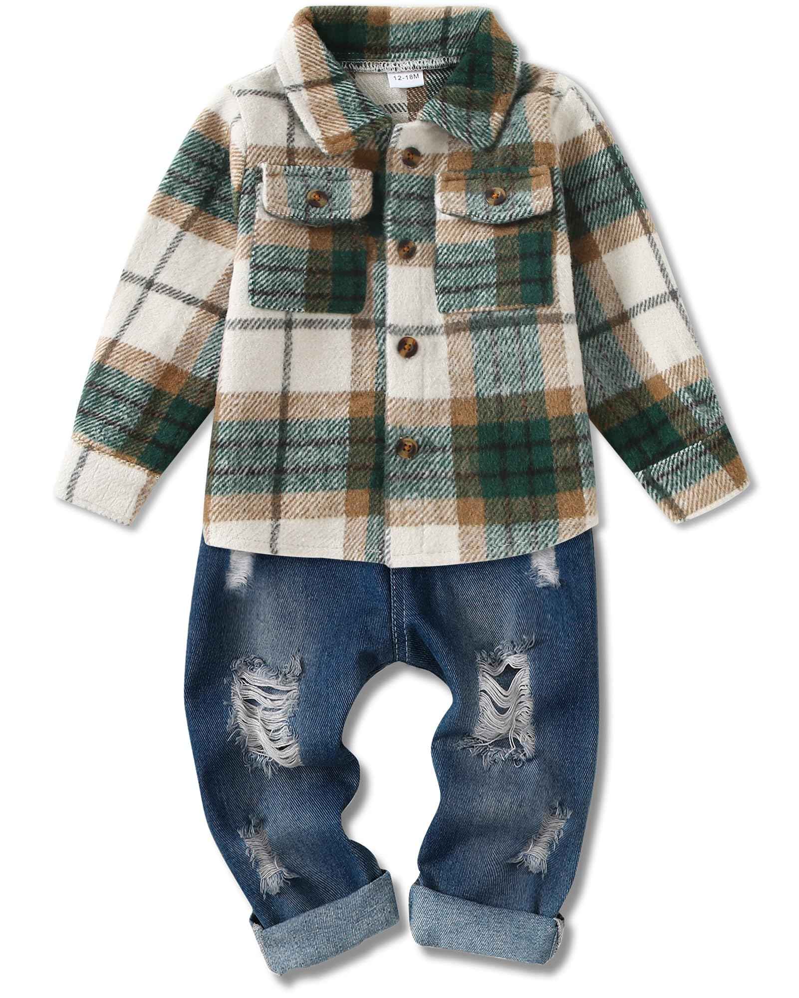 Lufebut Baby Clothing Boys 12 Months - 4 Years Winter Baby Clothing Outfit Set Long Sleeve Checked Top + Trousers Clothing Sets for Children Boys