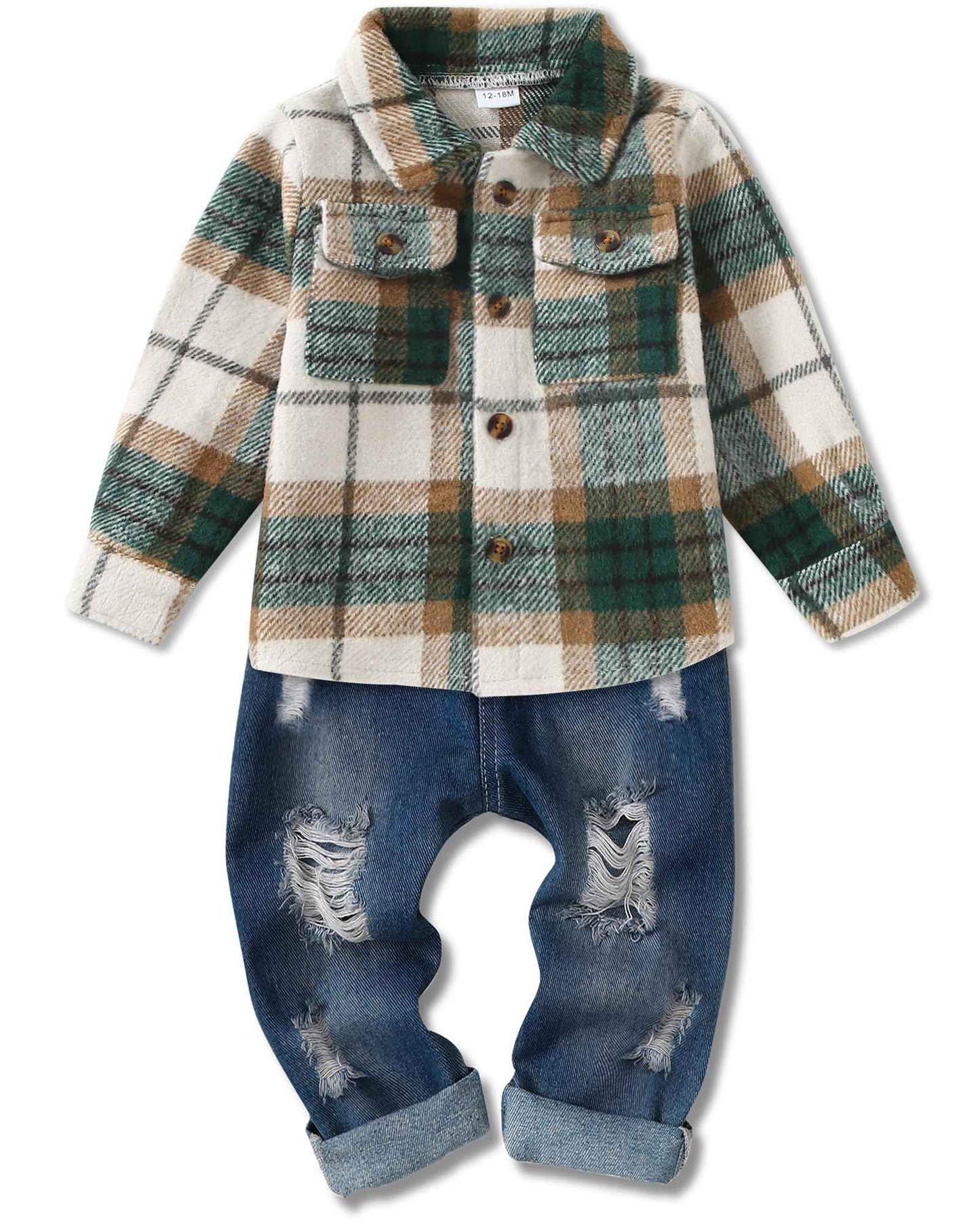 Lufebut Baby Clothing Boys 12 Months - 4 Years Winter Baby Clothing Outfit Set Long Sleeve Checked Top + Trousers Clothing Sets for Children Boys