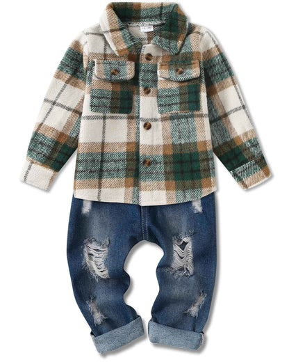 Lufebut Baby Clothing Boys 12 Months - 4 Years Winter Baby Clothing Outfit Set Long Sleeve Checked Top + Trousers Clothing Sets for Children Boys