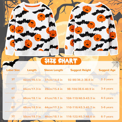 Baogaier Sweatshirt für Jungen Halloween Kürbisse Fledermaus Drucken Baumwolle Pullover Kinder Langarm Rundhalsausschnitt Shirt Activewear Tops Kleinkind Kleidung 2-7 Jahre, Gr.92-122