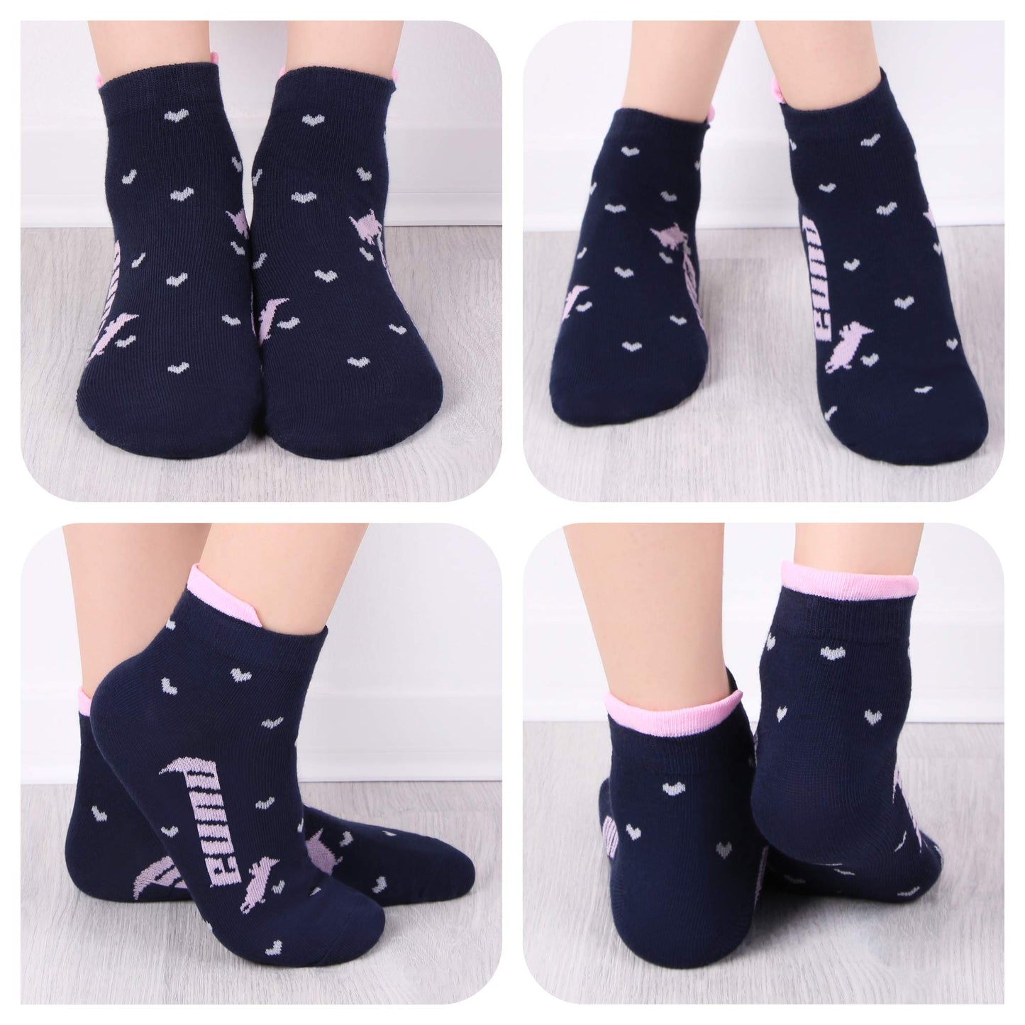 L&K-II 10/12 Paar Kinder Mädchen Socken mit niedlichen Herzmustern Kids Füßlinge Sneakersocken bunt 2825