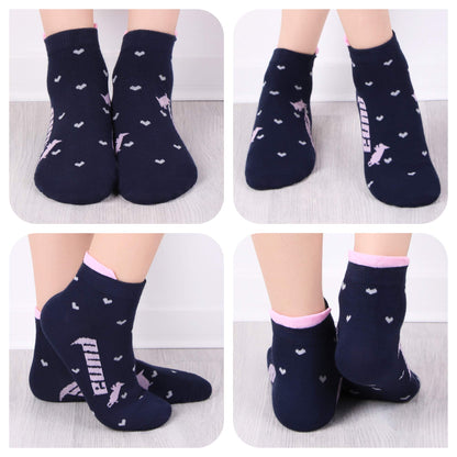 L&K-II 10/12 Paar Kinder Mädchen Socken mit niedlichen Herzmustern Kids Füßlinge Sneakersocken bunt 2825
