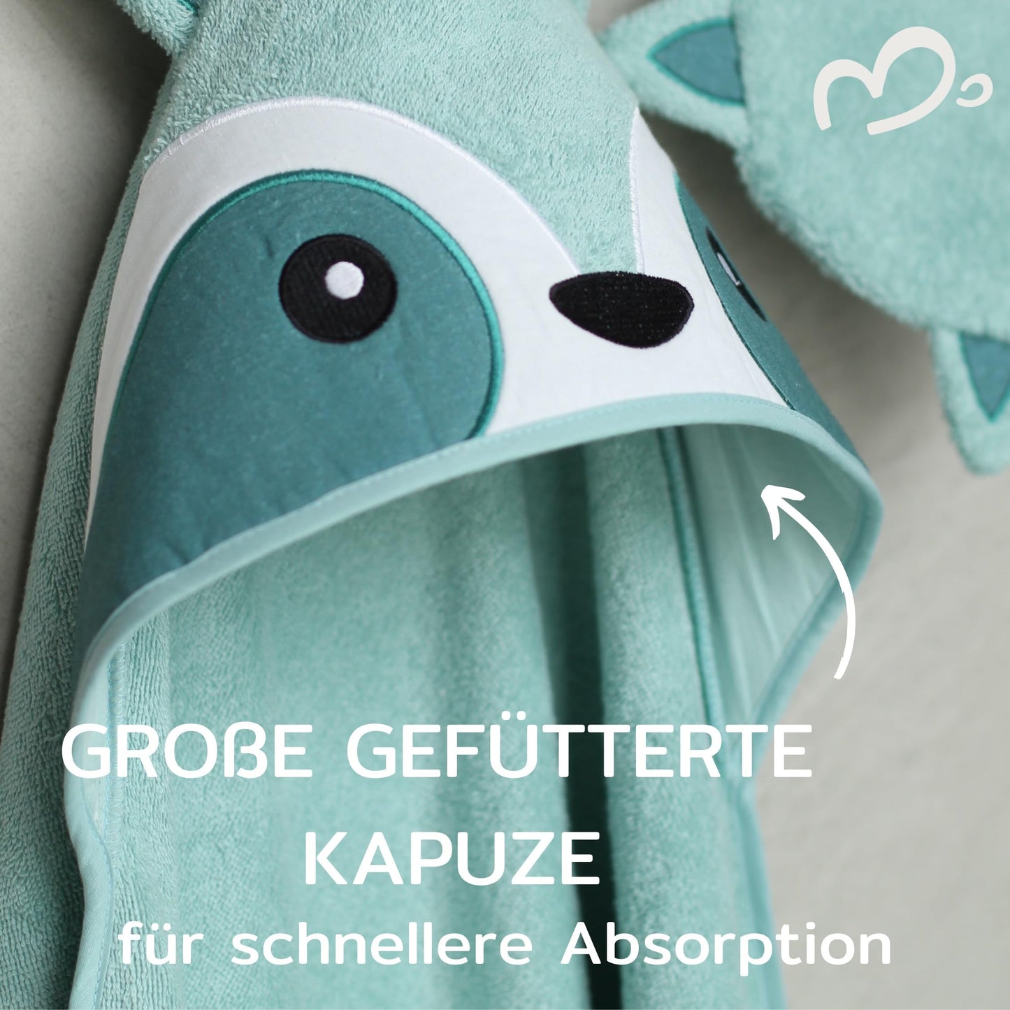 MIRARI Kids Babyhandtuch mit Kapuze und Waschlappen 100x100 cm – Handtuch Rentier aus 100% Baumwolle - REH Badetuch mit Kapuze - Geschenk Geburt - Baby Erstausstattung Neugeborenen Set