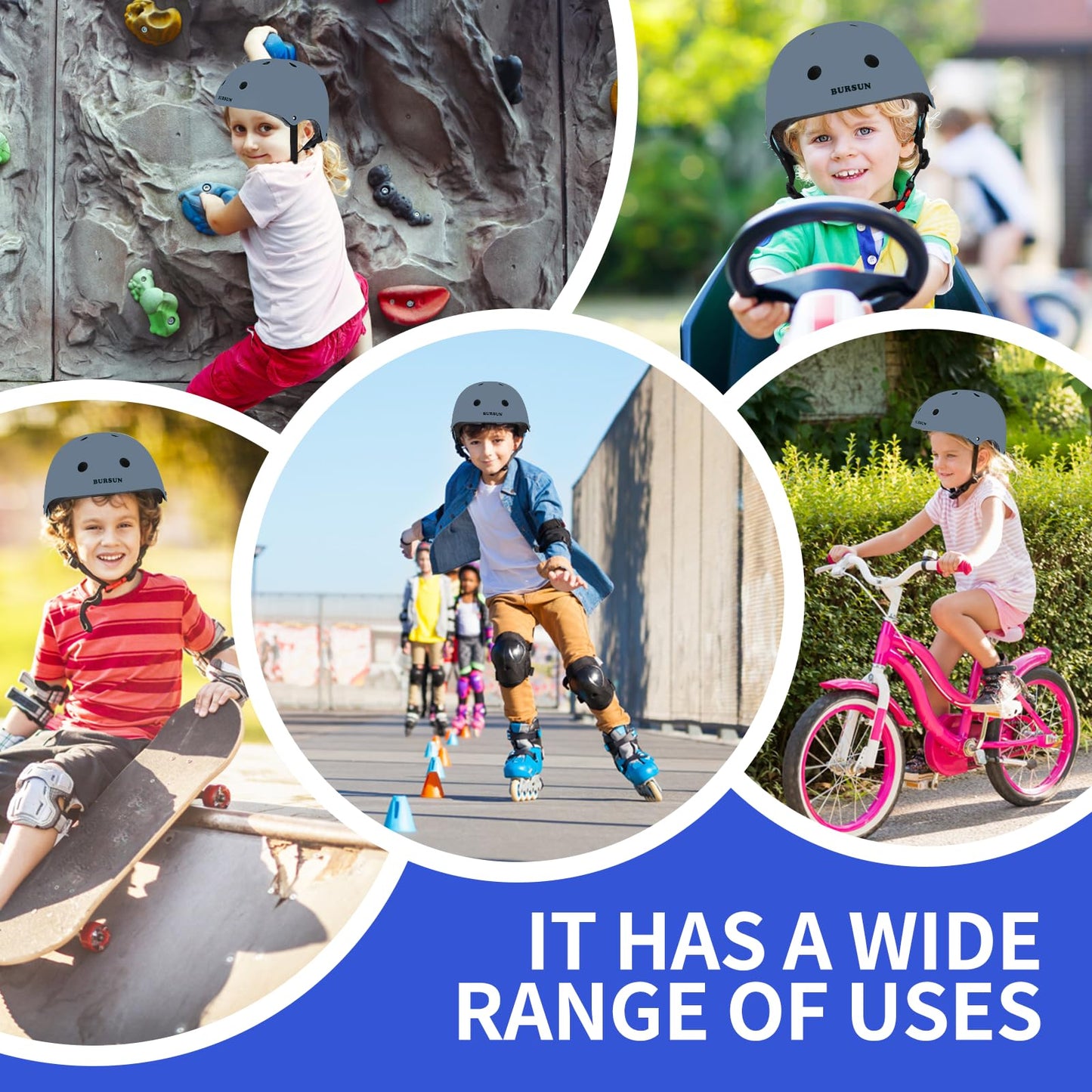 BURSUN Kinder Fahrradhelm Kinderhelm Skaterhelm für Alter 2-16 Jahre Jungen Mädchen, Kinderhelm für Fahrrad Roller Skateboard Scooter Roller Skating