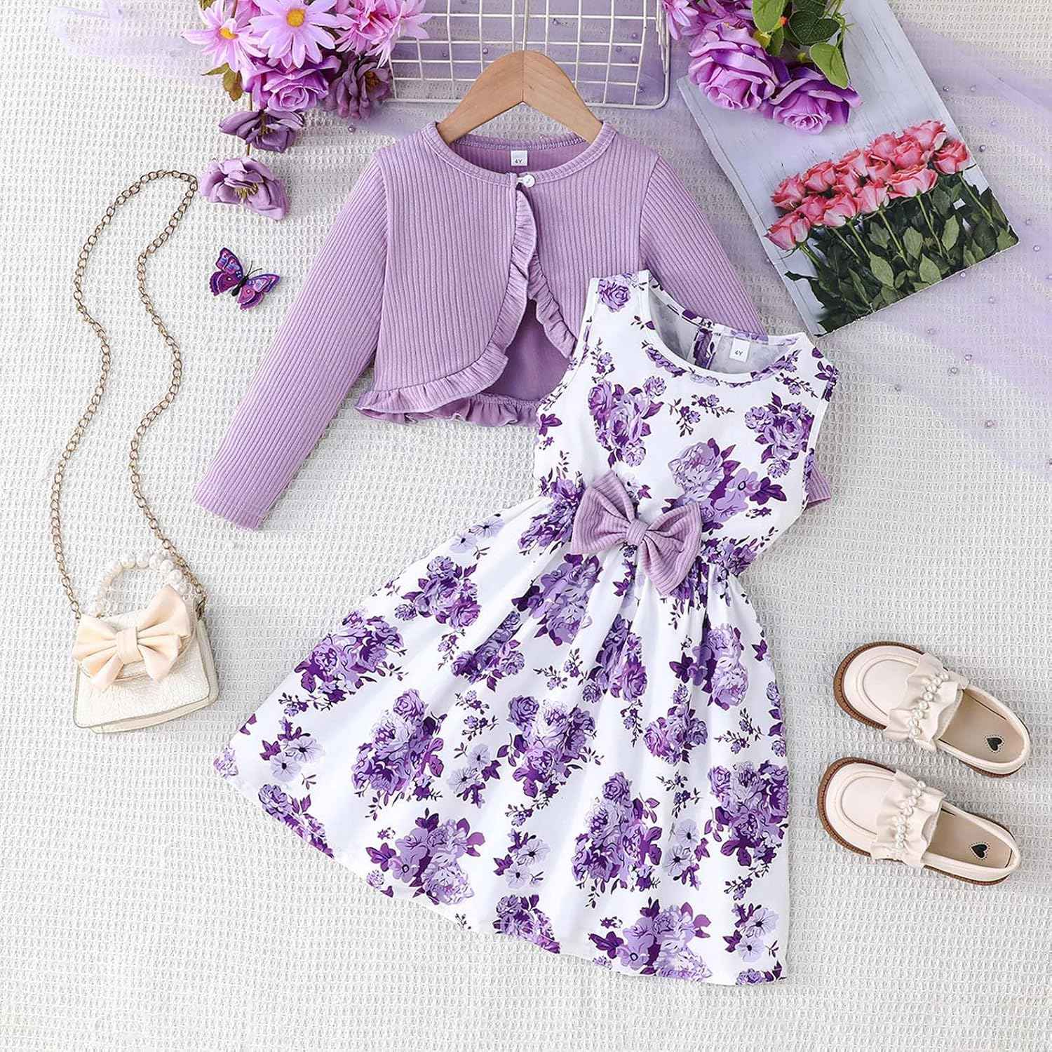 2026 Girls Outfits, 2 Piece Set, Toddler Dresses with Jacket, Casual Spring and Autumn Outfits for Babies Aged 2-8 Years, Fashionable Combination of Halloween Costume Toddler