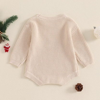 Geagodelia Knitted Christmas Romper Baby Girl Boy Christmas Jumper My First Christmas Newborn Baby Jumper Romper Bodysuit Christmas Jumper