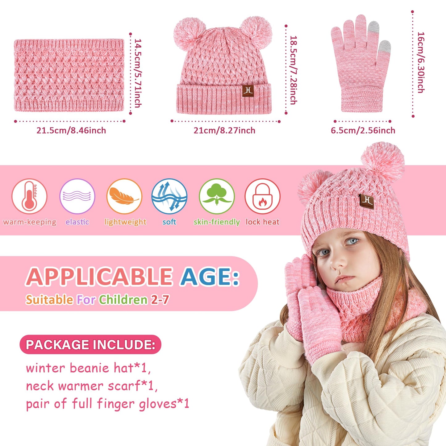 Kinder Winter Hut Loop Schal Touchscreen Handschuhe Set 2 3 4 5 6 7 Jahre Kleinkind Winter Hut Beanie Tube Schal Gestrickte Pom Hüte Geschenk Mädchen Jungen