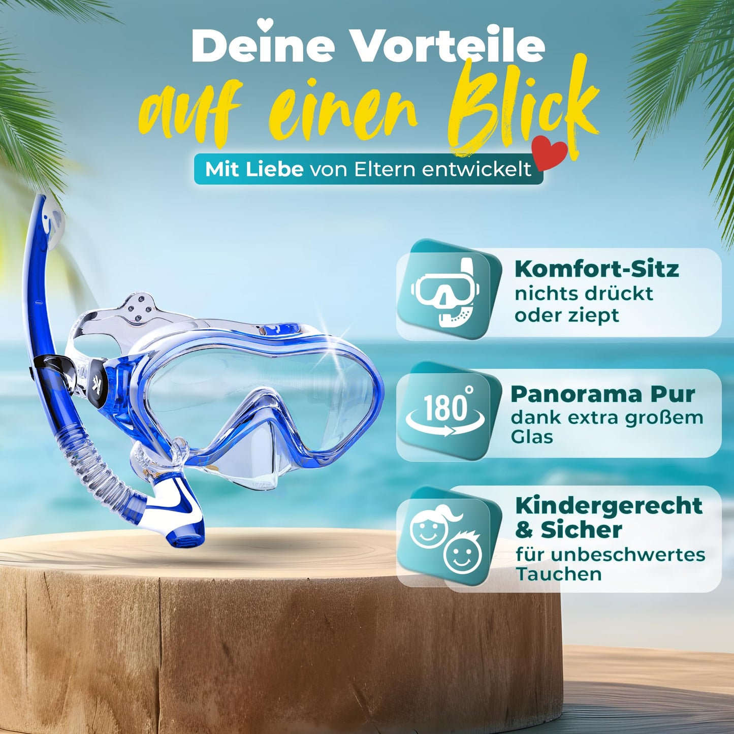 KIDVERSE Schnorchelset Kinder - Taucherbrille mit Schnorchel - Panorama Taucherbrille mit Nase - Kindertaucherbrille Alternative Schnorchelmaske