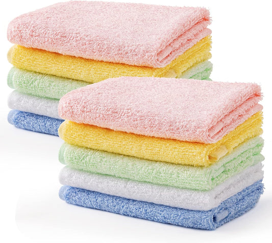 HBselect 10er Baby Waschlappen weiche Handtücher Waschtücher 5 Farben mit je 2 stk aus hochwertigen Bambusfaser mit Hänge Seil für empfindliche Haut 25x25cm