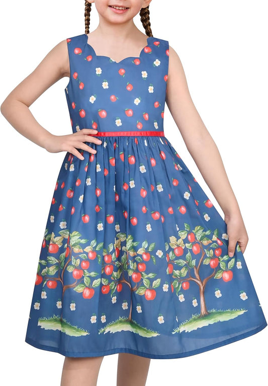 Sunny fashion girls' sleeveless polka dot dress rose garden green print size 