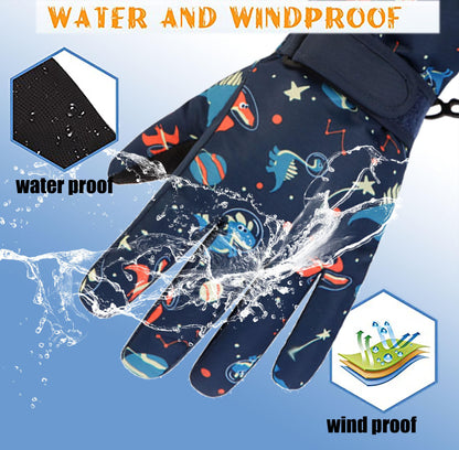 FAYHIJUN Children's Winter Snow Gloves Ski Gloves for 1-13 Years Girls Boys PU Palm Waterproof Windproof Warm Fleece Winter Gloves Cycling Gloves