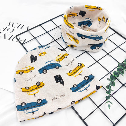 Kinder Beanie Mütze & Loop Schal Set, 95% Baumwolle Mütze Schal Set Mädchen Jungen 2-8 Jahren, Schlauchschal Warme Wintermütze Strickmützen für Herbst Winter Frühling