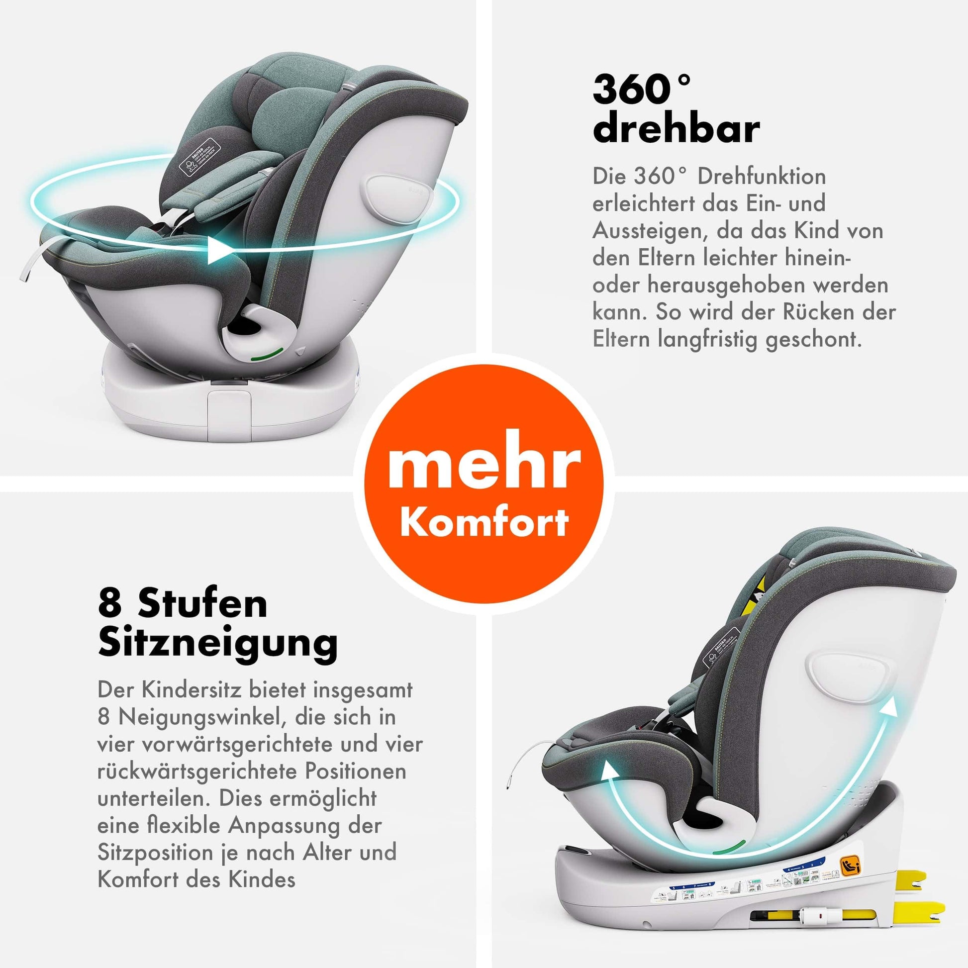 Daliya® Kindersitz ROTAZIONE | I-SIZE 40-150 cm | 8 Pos. | Isofix | (SIP) | Top Tether | 360° | 5 Punkt Gurt | Gruppe 0+ / I/II/III 0-36 KG | Neueste Zulassungs UN ECE Reg. 129 (Beige) - Meloni2