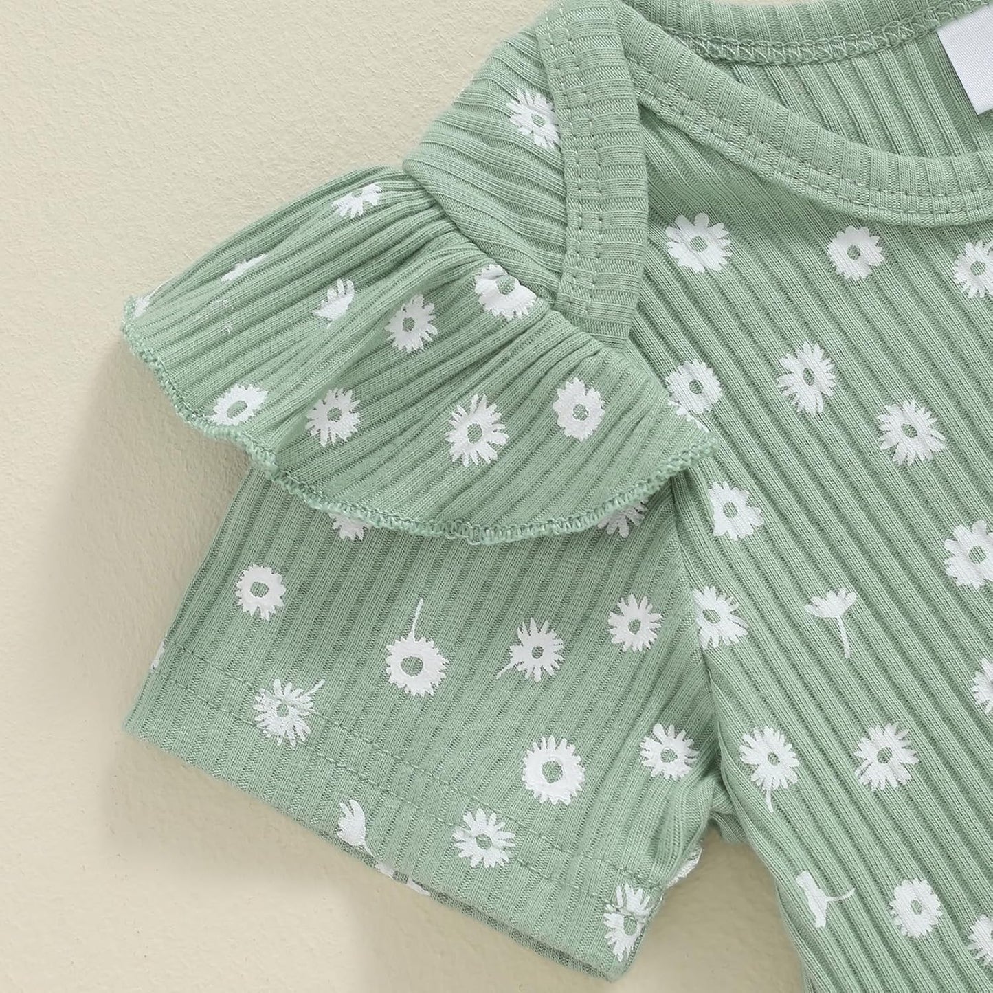 3tlg Baby Mädchen Sommer Kleidung Set Rüschen Kurzarm Strampler + Rüschen Shorts + Stirnband Babyset Weiche Neugeborene Ausgehen Outfit