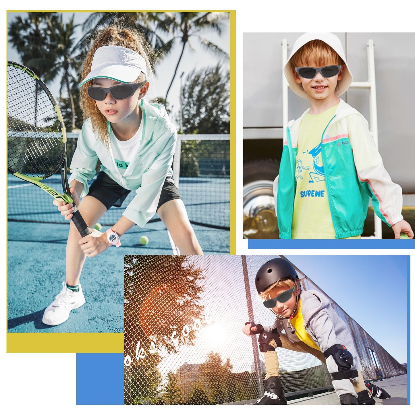Hifot Sonnenbrille Kinder Polarisierte Sportbrille für Jungen und Mädchen UV400 Schutz gegen UltravioletteFahrradbrille Silikon Sonnenstrahlen Alter 3-12 Jahre