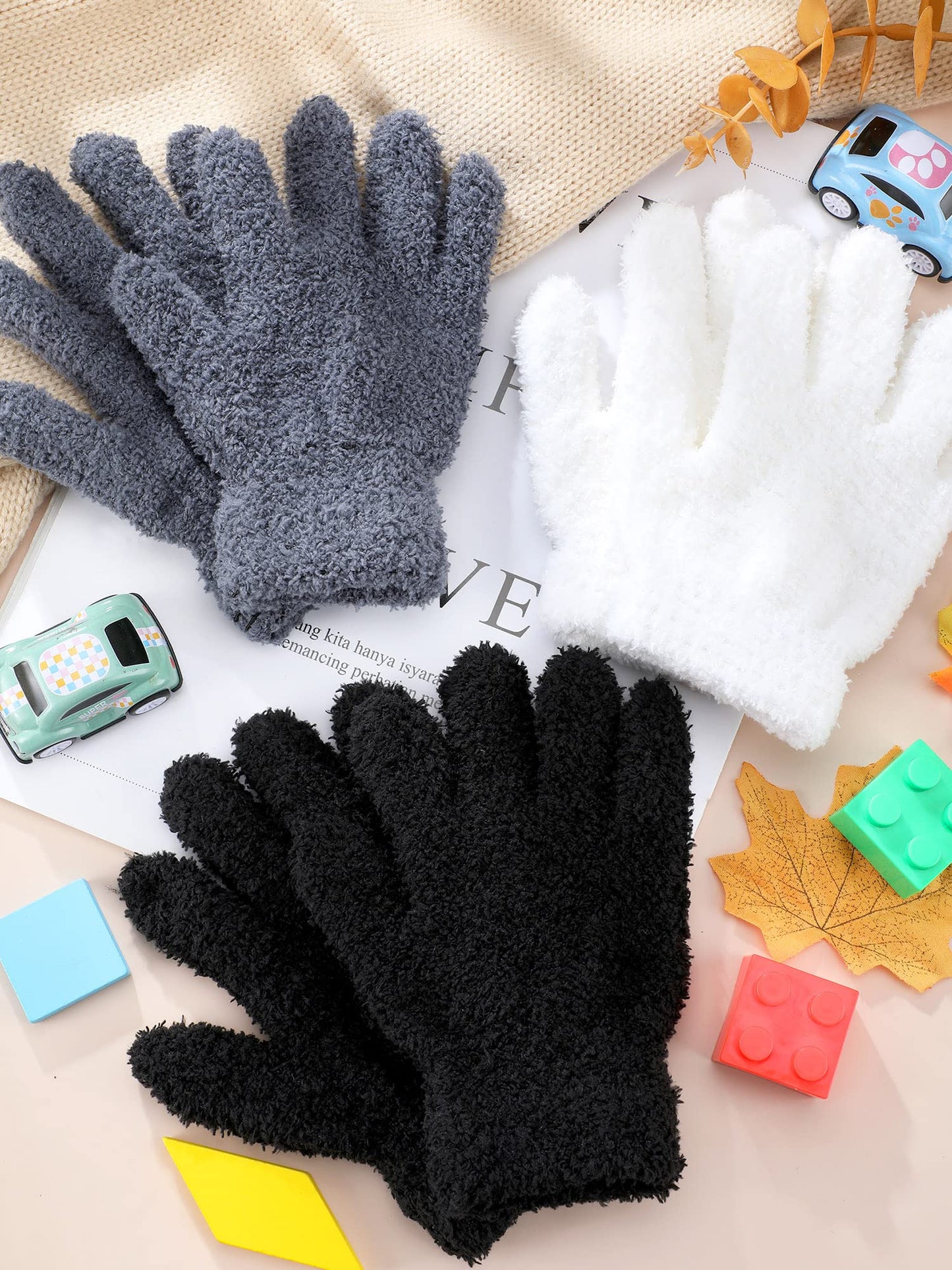Geyoga 3 Paar Kinder Strickhandschuhe Winter Vollfinger Handschuhe