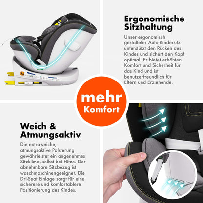 Daliya® Kindersitz ROTAZIONE | I-SIZE 40-150 cm | 8 Pos. | Isofix | (SIP) | Top Tether | 360° | 5 Punkt Gurt | Gruppe 0+ / I/II/III 0-36 KG | Neueste Zulassungs UN ECE Reg. 129 (Beige) - Meloni2