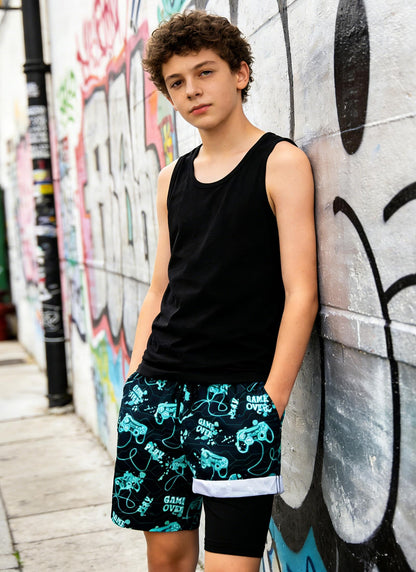 Fanient Badehose Jungen Schwimmshorts - 2 in 1 Badeshorts mit Kompression Liner für optimalen Komfort