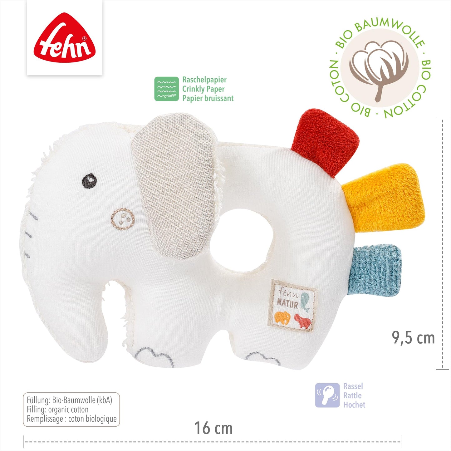 Fehn Baby Ring Greifling Lama - Kuscheltier Babyspielzeug mit Rassel - Motorikspielzeug für das spielerische Lernen - Plüschtier als Einschlafhilfe - Spielzeug für Babys & Kleinkinder ab 0+ Monaten
