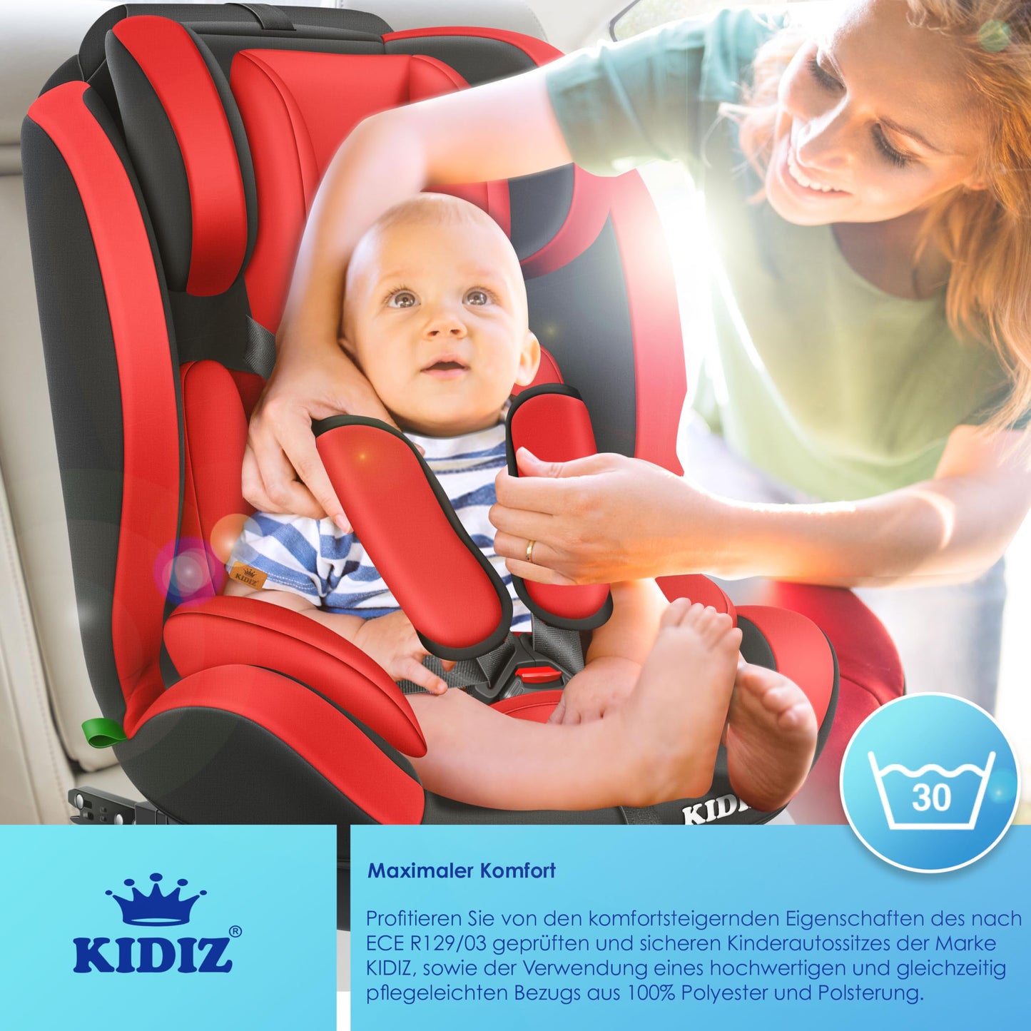 KIDIZ® Autokindersitz Kinderautositz Gruppe 1+2+3 9-36 kg 5-Punkt-Sicherheitsgurt, Autositz, Kindersitz, Einstellbare Kopfstütze, Mitwachsende Sitzerhöhung 1-12 Jahre, Stabil und Sicher - Meloni2
