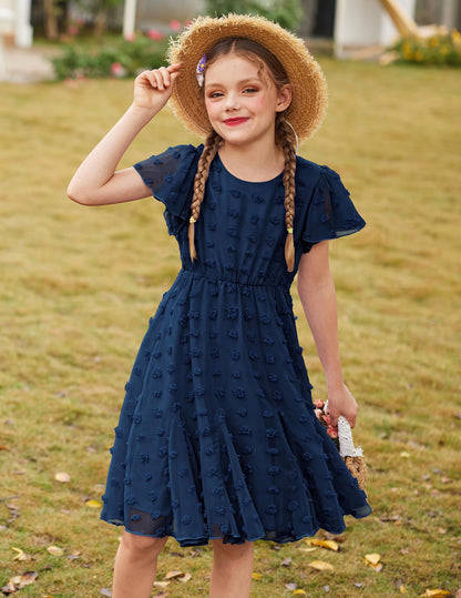 Flypigs Kleid Mädchen Festlich Hochzeit Party Kurzarm Sommer Freizeitkleid Prinzessin Chiffon Kleider Kinder Teenager Kleidung 3-12 Jahre