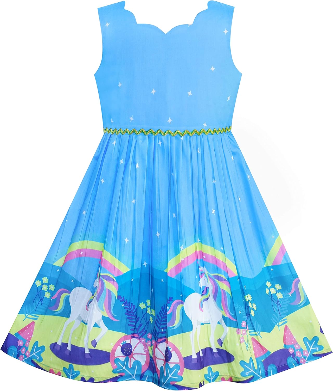 Sunny fashion girls' sleeveless polka dot dress rose garden green print size