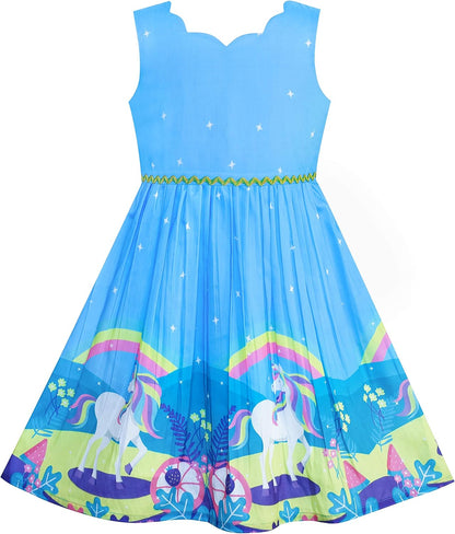 Sunny fashion girls' sleeveless polka dot dress rose garden green print size