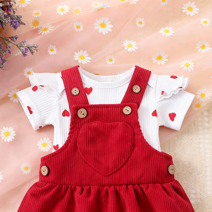 Baby Kleidung Mädchen Neugeborene Kleidung Rüschen Baby Strampler Hosenträger Rock Kleidung Sets für Baby Mädchen Valentinstag Baby Geschenk Babys Valentinstag Outfit Mädchen 0-18 Monate