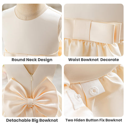 Baby Mädchen Kleid Satin Bowknot A-Linie Taufe Kleid Ärmellos Kleinkind Prinzessin Geburtstag Kleider Kinder Hochzeit Blumenmädchen Kleid Festliche Party Kleid