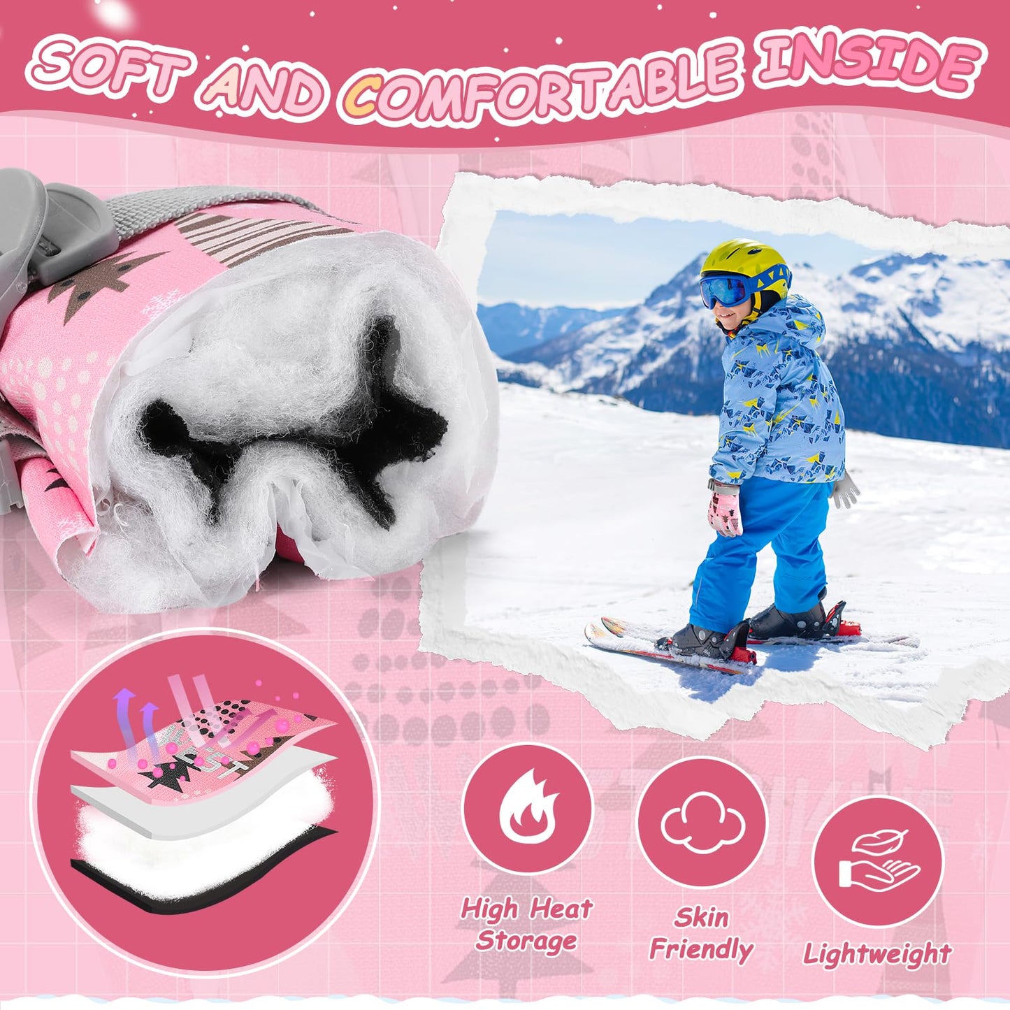CYCLESPEED Kinder Winddicht Winterhandschuhe Warm Skihandschuhe Wasserdicht für 4-12 Jahre Mädchen Jungen Fahrradhandschuhe Outdoor Snowboarding