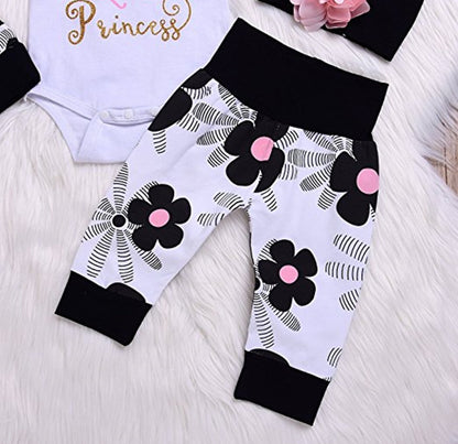 Niedliche Neugeborene Baby Mädchen Outfit Papa Kleine Prinzessin Strampler + Blumenhose + Hut + Blume Stirnband 4er Set