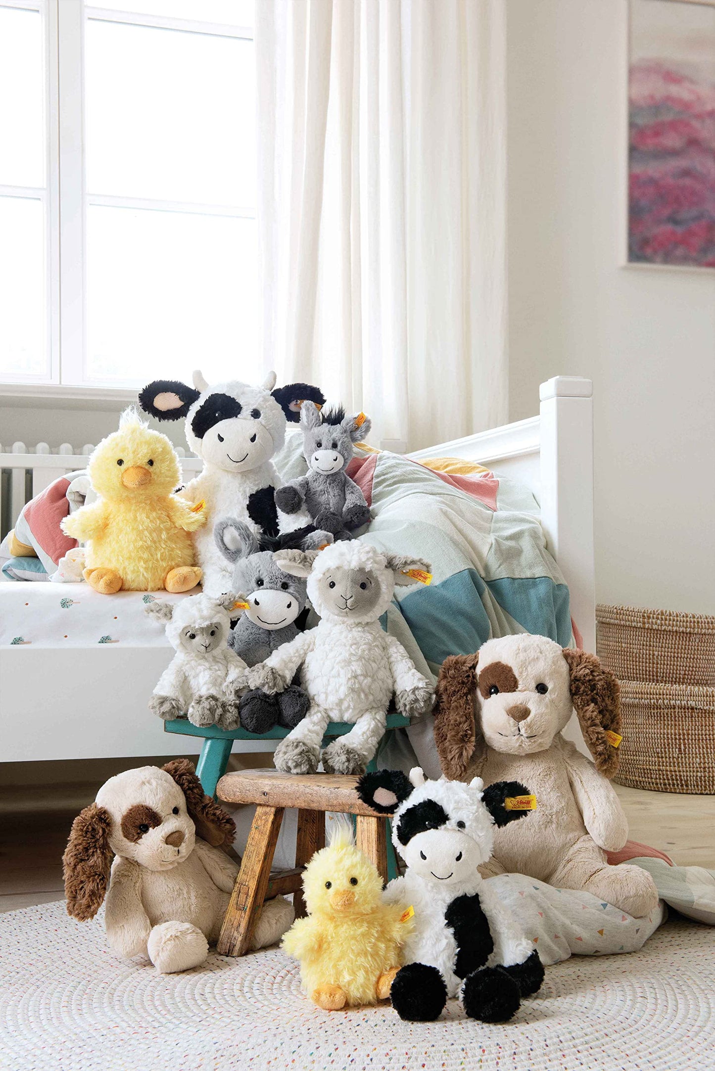 Steiff Cuddly Toy Dinkie Donkey, Cute Stuffed Toy with Plastic Eyes, Children, Boys & Girls, Friends, Plush Toy 20 cm, Light Grey, 073922