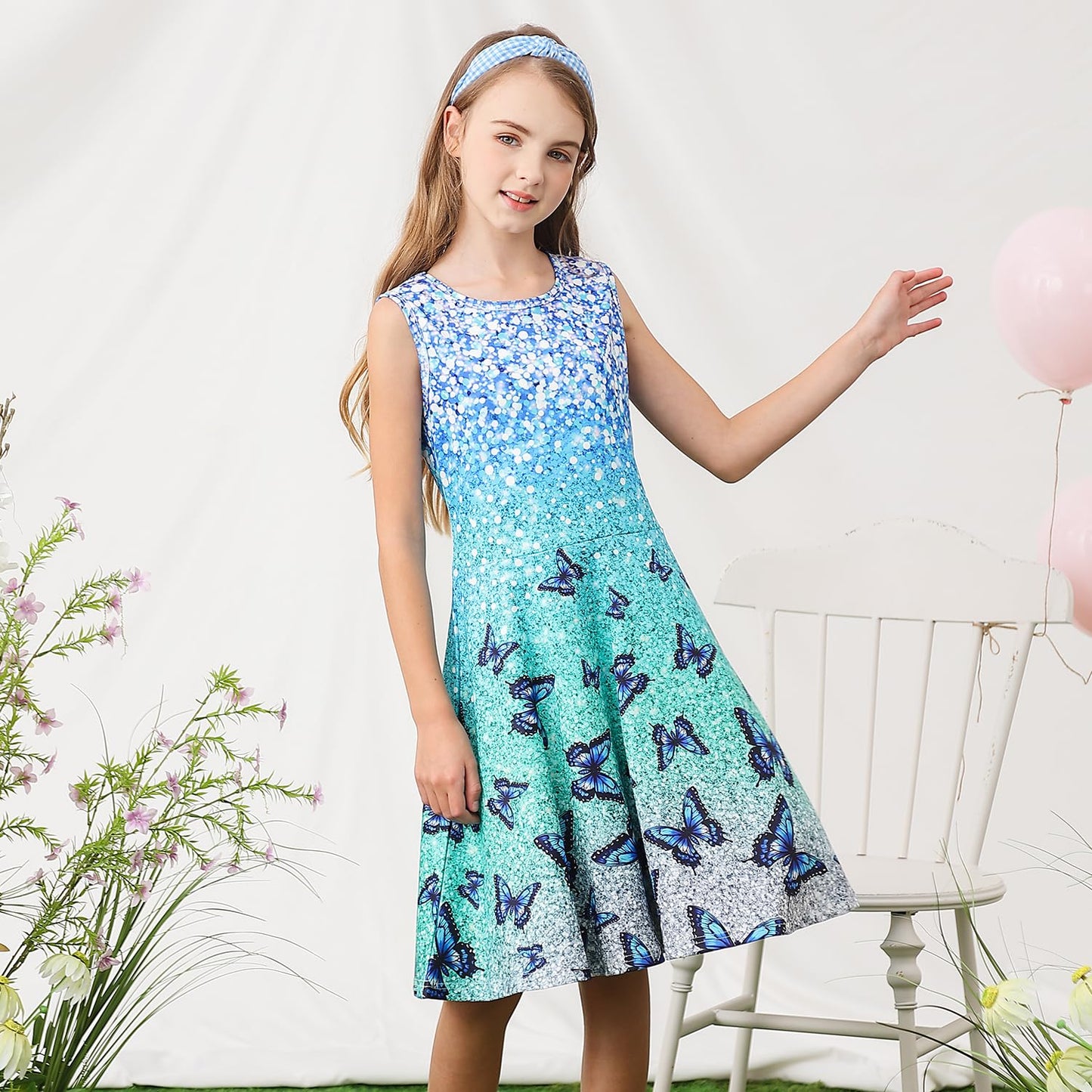 kids4ever Mädchen Kleid Ärmellos Sommerkleid Rundhals A-Linie Swing Kleid Meerjungfrau Galaxie Prinzessin Party Geburtstag 4-12 Jahre