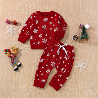 Baby Boys Girls Outfit Snow Sweatshirt + Trousers Two Piece Set Christmas New Year Baby Newborn Clothing