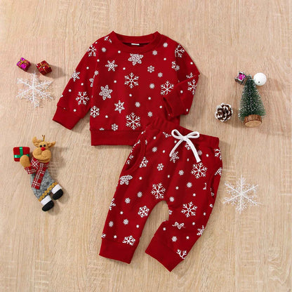Baby Boys Girls Outfit Snow Sweatshirt + Trousers Two Piece Set Christmas New Year Baby Newborn Clothing