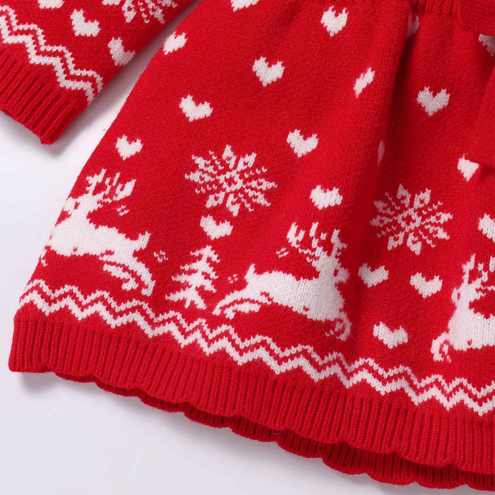 FYMNSI Baby Girls' Christmas Jumper Knitted Dress Long Sleeve Knitted Dress Warm Autumn Winter Christmas Dress Party Dress
