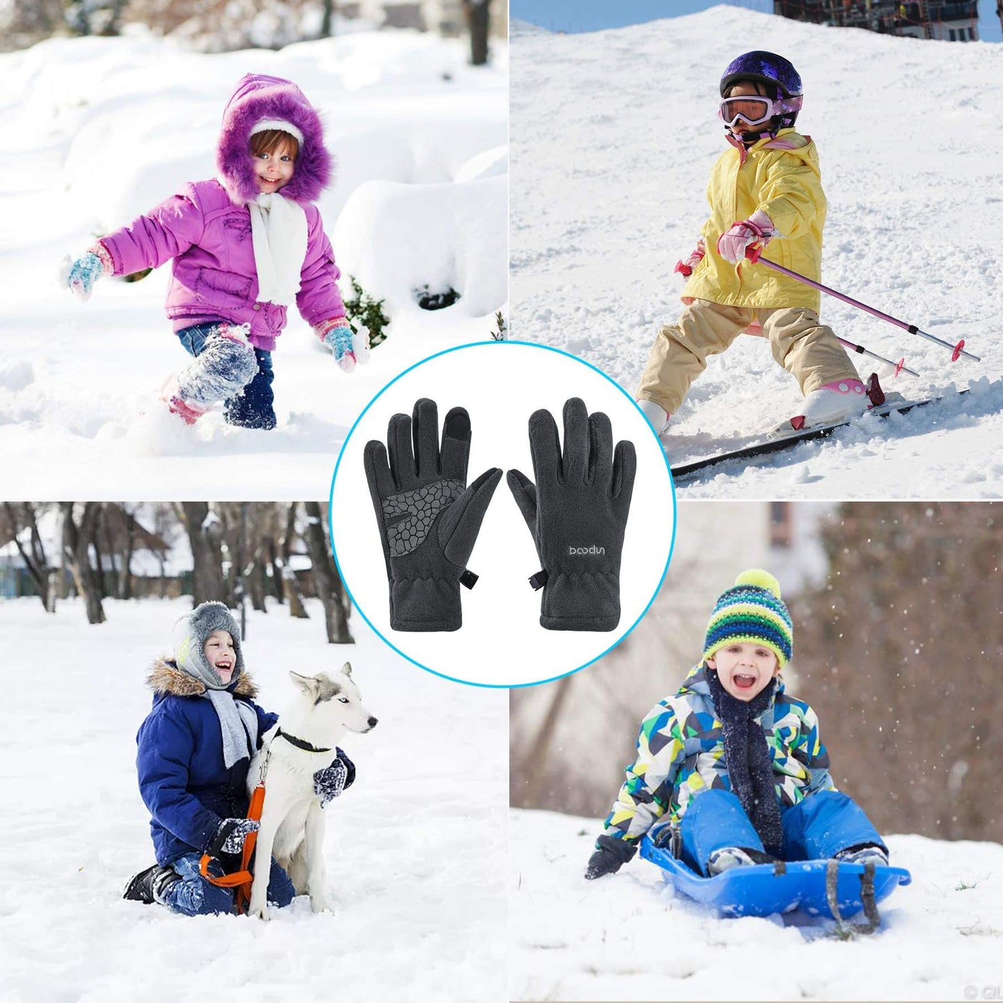Arcweg Children's Gloves, Fleece, Warm Running Gloves, Winter Gloves, Non-Slip Cycling Gloves, Touchscreen Gloves for Boys and Girls, Finger Gloves for Sports, Outdoor, Camping, Hiking, Running