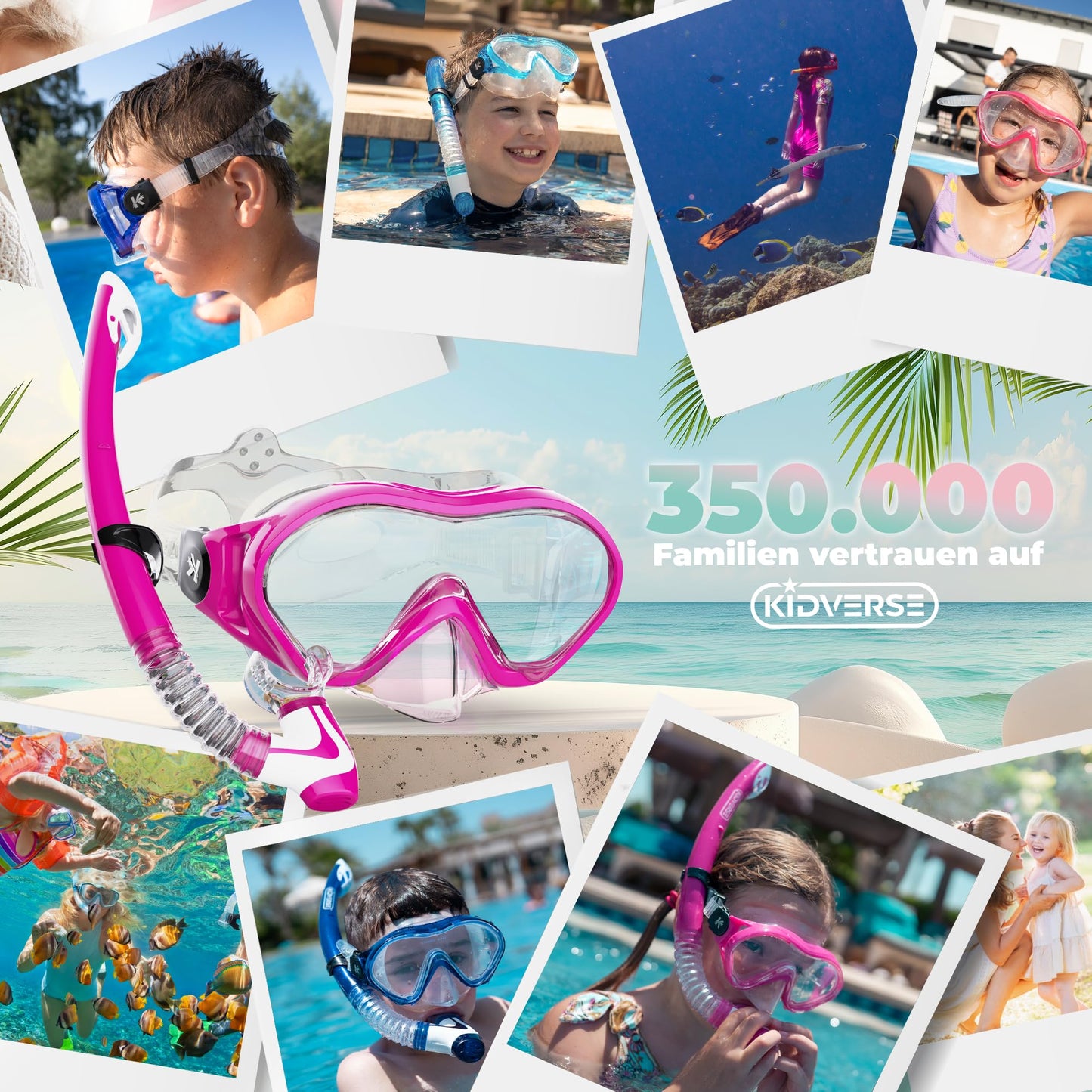 KIDVERSE Schnorchelset Kinder - Taucherbrille mit Schnorchel - Panorama Taucherbrille mit Nase - Kindertaucherbrille Alternative Schnorchelmaske