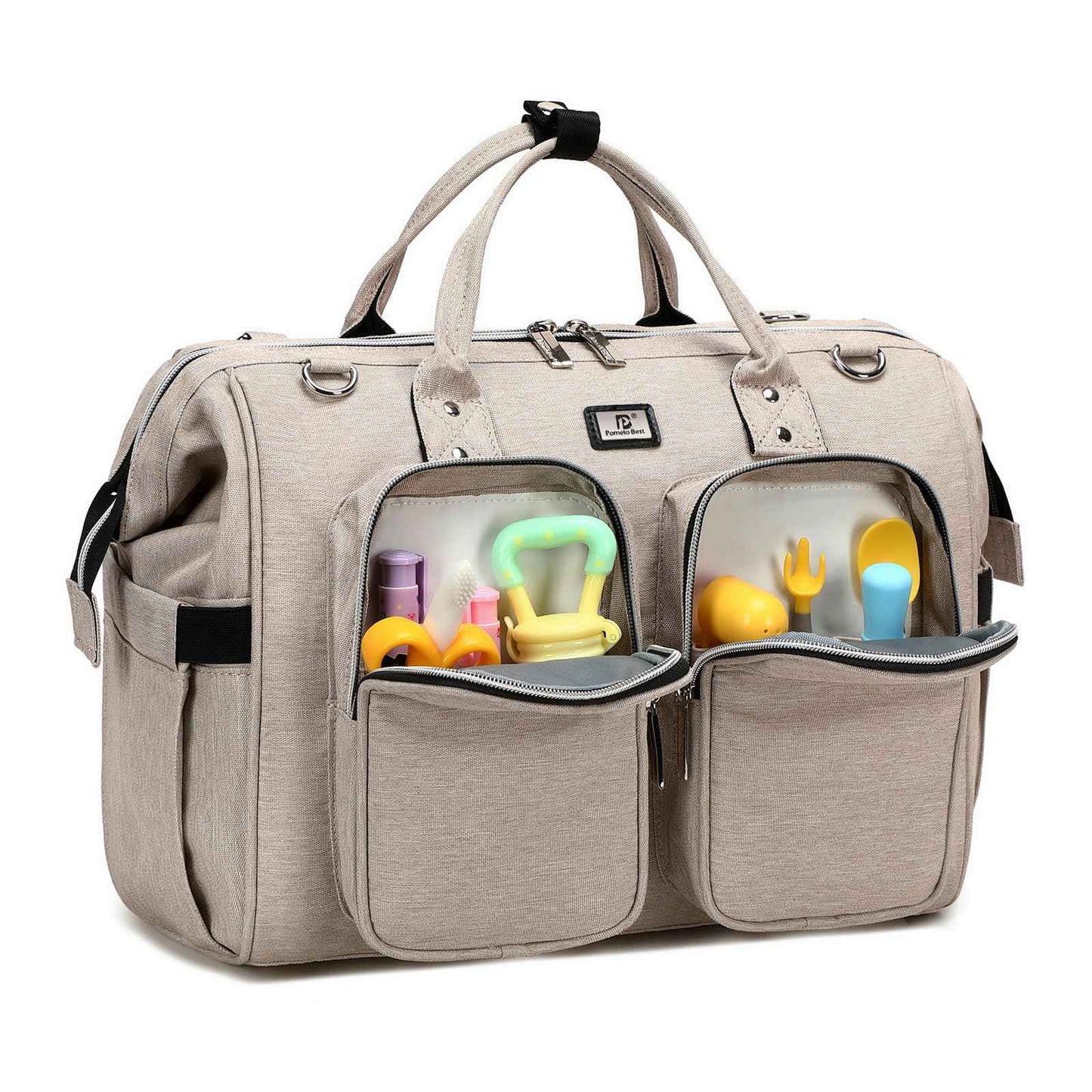 Wickeltasche mit wasserdicher Wickelunterlage und 2 Kinderwagen Haken verstellbare Schultergurt multifunktionale Umhängetasche Reisetasche für Unterwegs