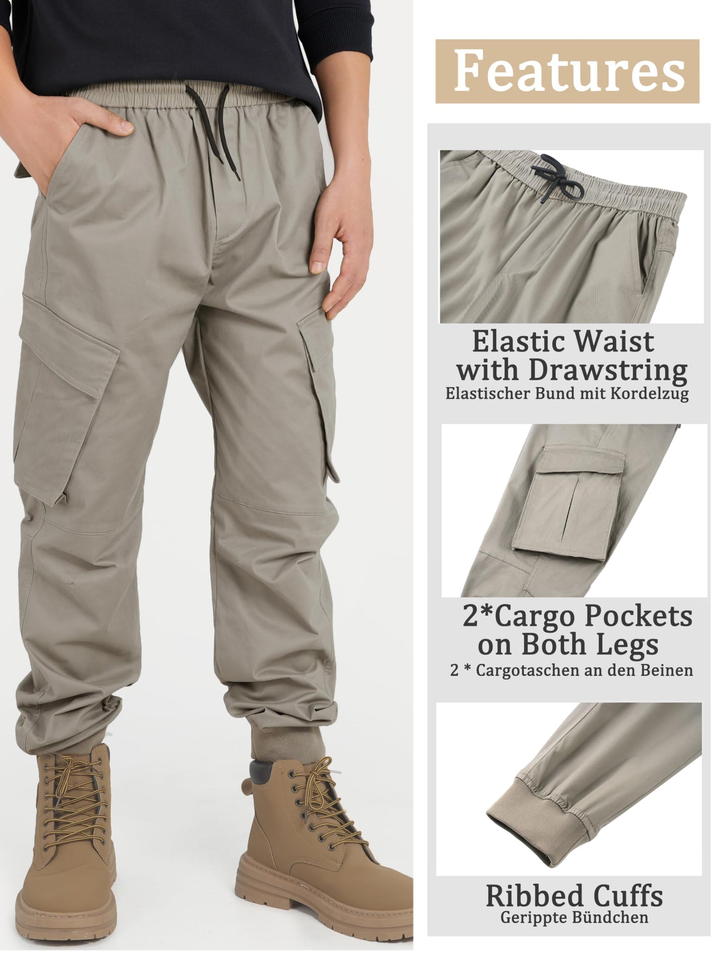 CAMLAKEE Jungen Jogger Hose aus Twil Cargohose mit elastischem Bund