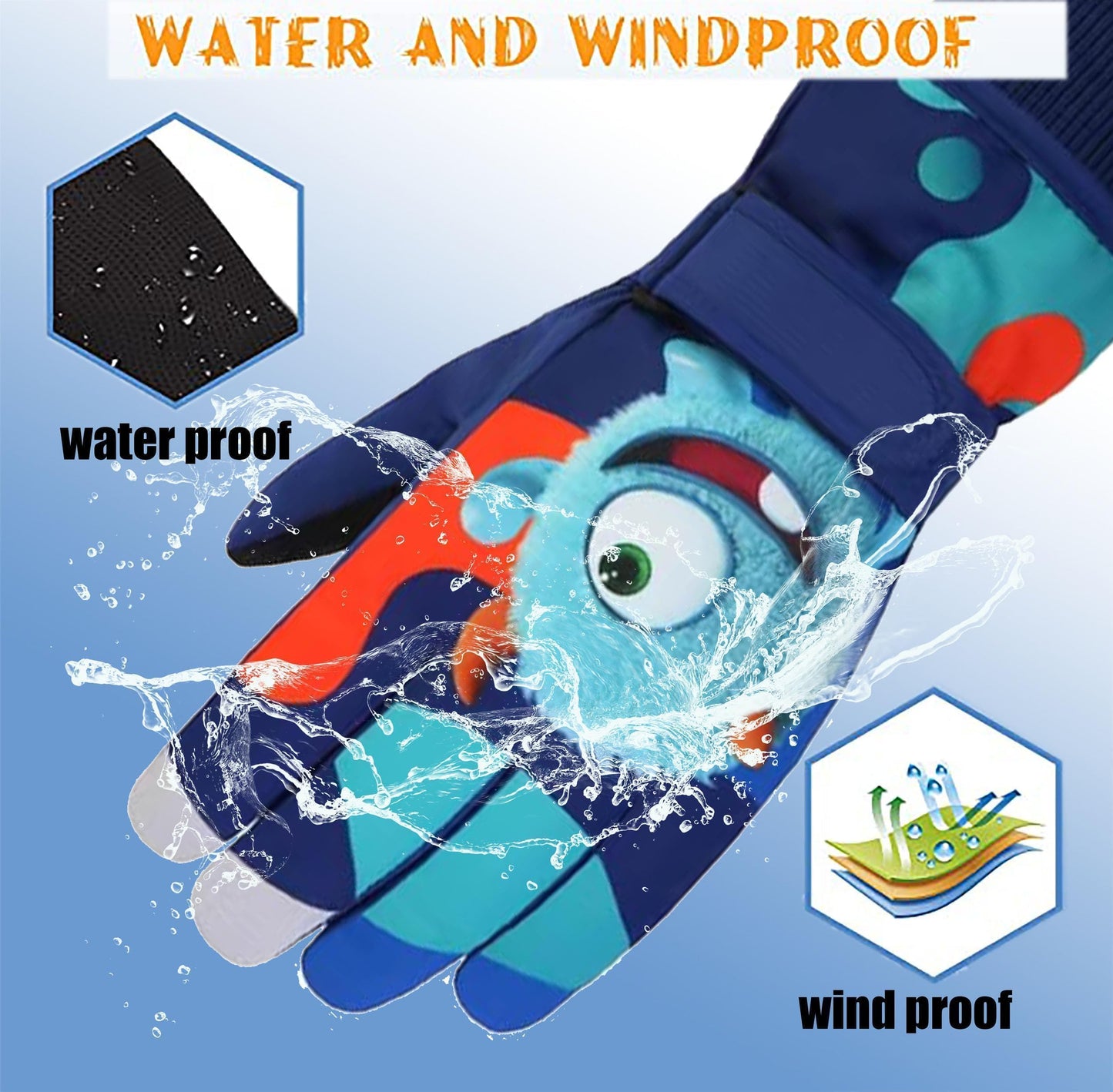 FAYHIJUN Children's Winter Snow Gloves Ski Gloves for 1-13 Years Girls Boys PU Palm Waterproof Windproof Warm Fleece Winter Gloves Cycling Gloves