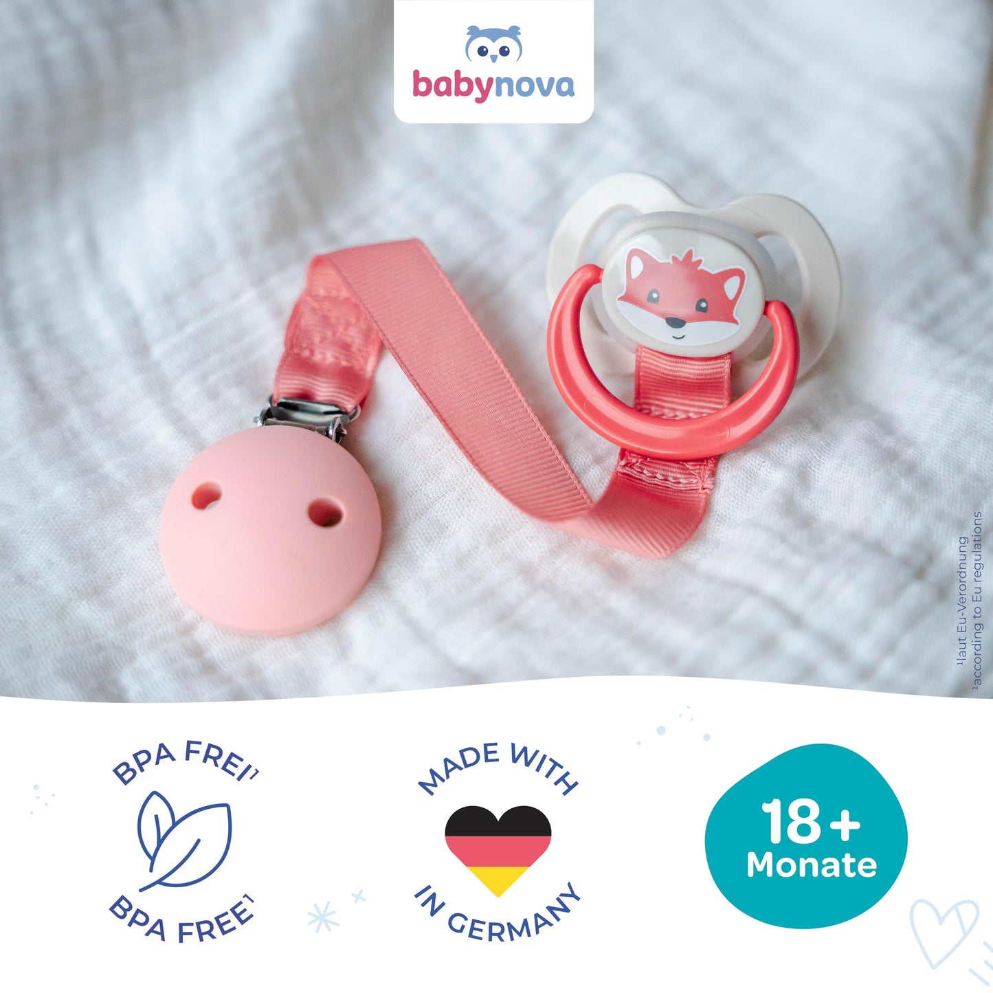 babynova Silikon Schnuller 2er-Set mit Sterilisationsbox - Schnuller Größe 1, 0-6 Monate - kiefergerechter Nuckel – BPA-frei – Made in Germany - Elefanten