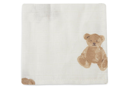 Jollein 537-848-66095 Spucktücher Mundtücher Musselin 3er Set Teddybär weiß (31x31cm)